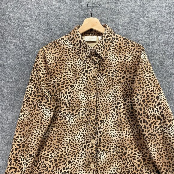 Studio Works Shirt Women S Small Brown Animal Print Collared Button Up Casual - Picture 3 of 8